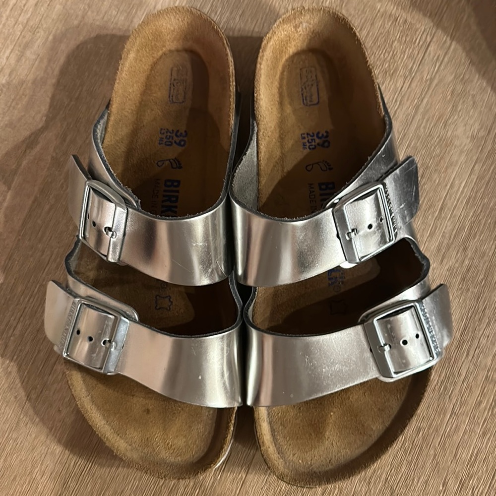 Birkenstock Arizona Soft Footbed Metallic Silver